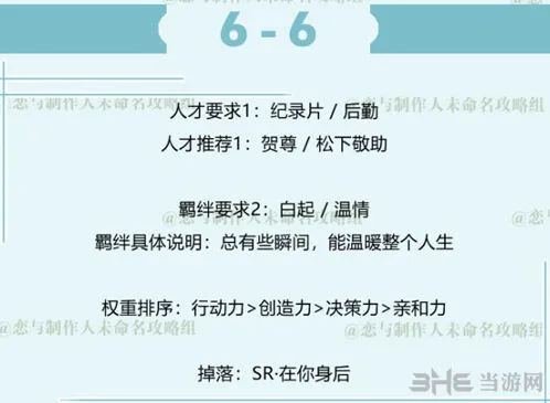 恋与制作人白起拍摄副本6-6攻略大全