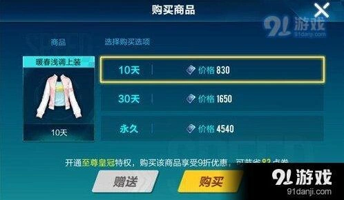 QQ飞车手游暖春浅调上衣价格说明