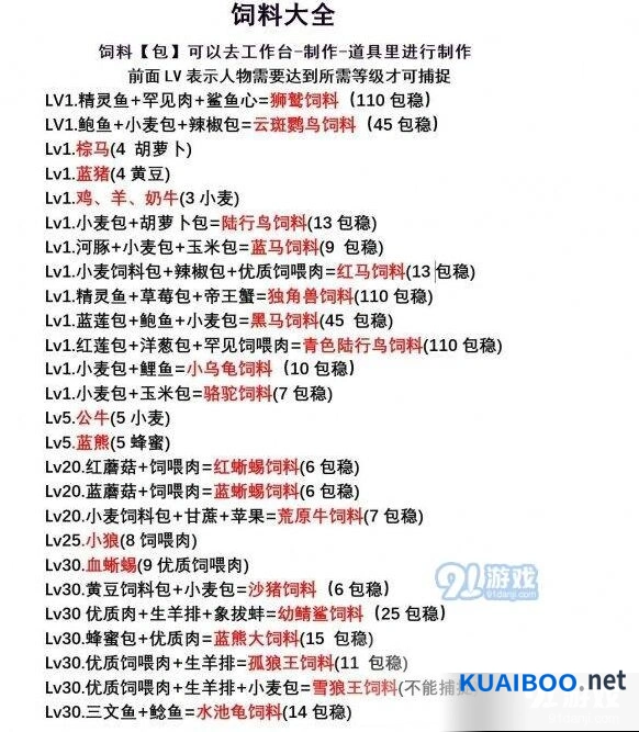 创造与魔法饲料配方 制作技巧大全